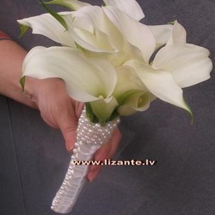 NR. 712    Pušķa kātiņš iestrādāts atlasa lentā ar elegantu pērļu rotu.