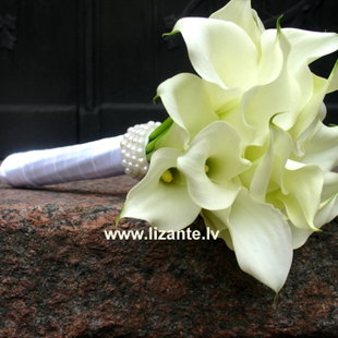 NR. 716    Pušķa kātiņš iestrādāts atlasa lentā ar elegantu pērļu rotu.