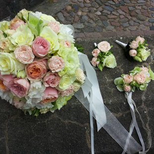 Komplekts - pušķis, piespraudes, rokassprādze.